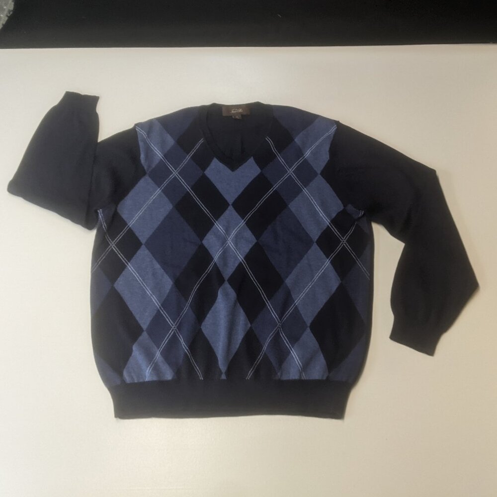 Tasso Elba Size XL Blue Argyle Sweater